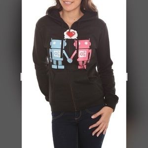 HOT TOPIC Rare Robot Black Hoodie Jacket Z…